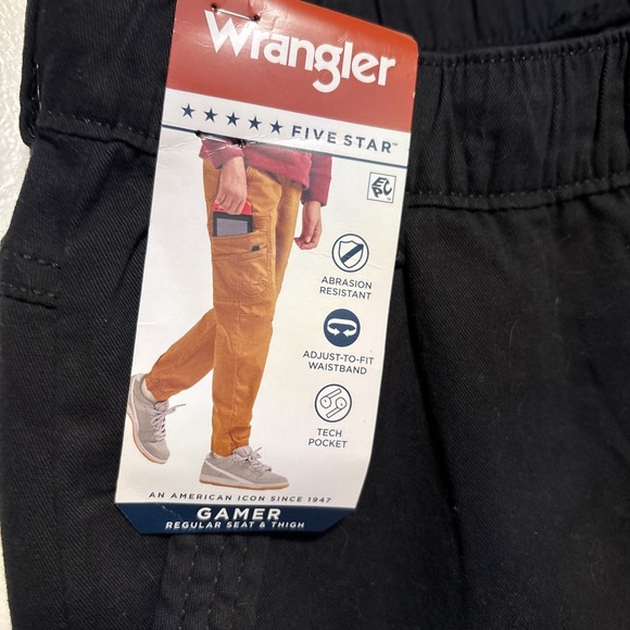 wrangle Cargo Jogger Pants Multi Pocket Drawstring Elastic Waist Casual Black - Picture 2 of 10